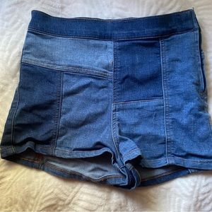 Free People patchwork denim shorts